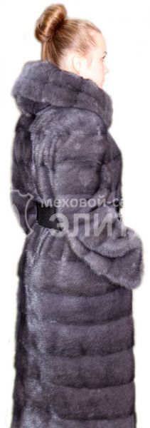 Шуба из норки с капюшоном S-319 р-р 46-50, цена 194500 рублей в интернет-магазине кожи и меха ЭЛИТА. Вид 2