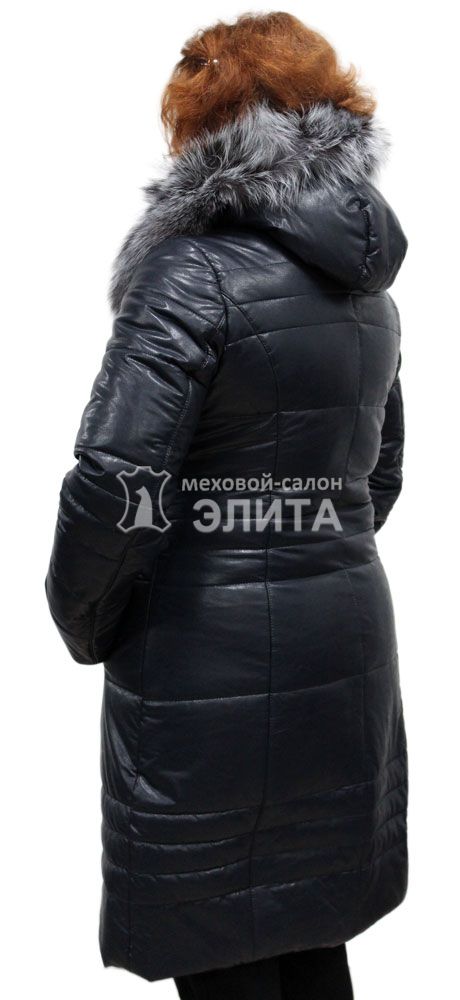 Пальто из эко кожи 16837G, синее р-р 48-58, цена 15300 рублей в интернет-магазине кожи и меха ЭЛИТА. Вид 2
