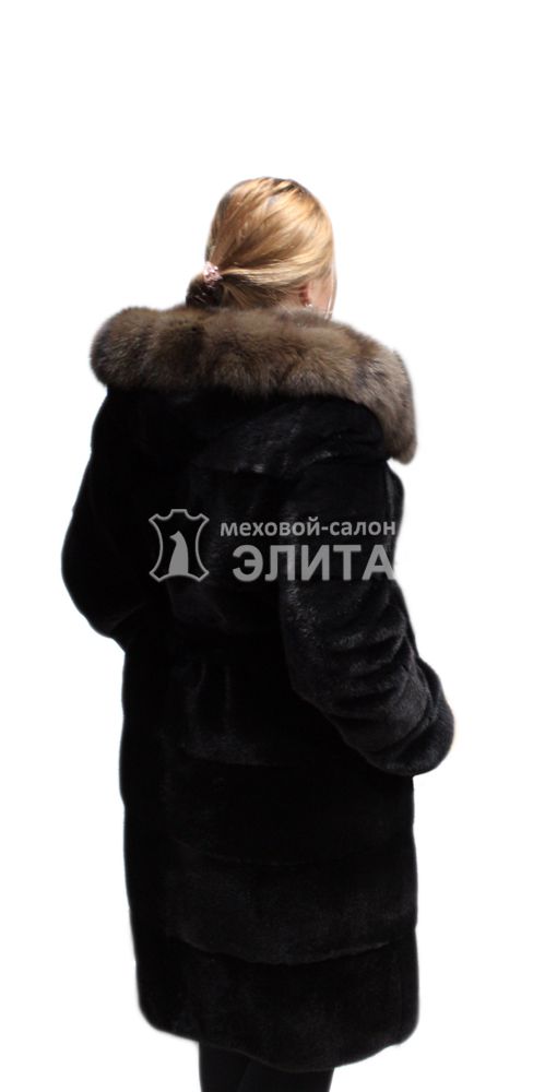 Шуба из норки с капюшоном S-1069 р-р 46-50, цена 250200 рублей в интернет-магазине кожи и меха ЭЛИТА. Вид 2