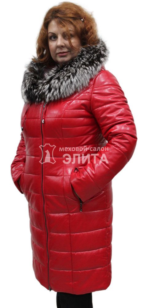 Пальто из эко кожи 16837G, красное р-р 48-54